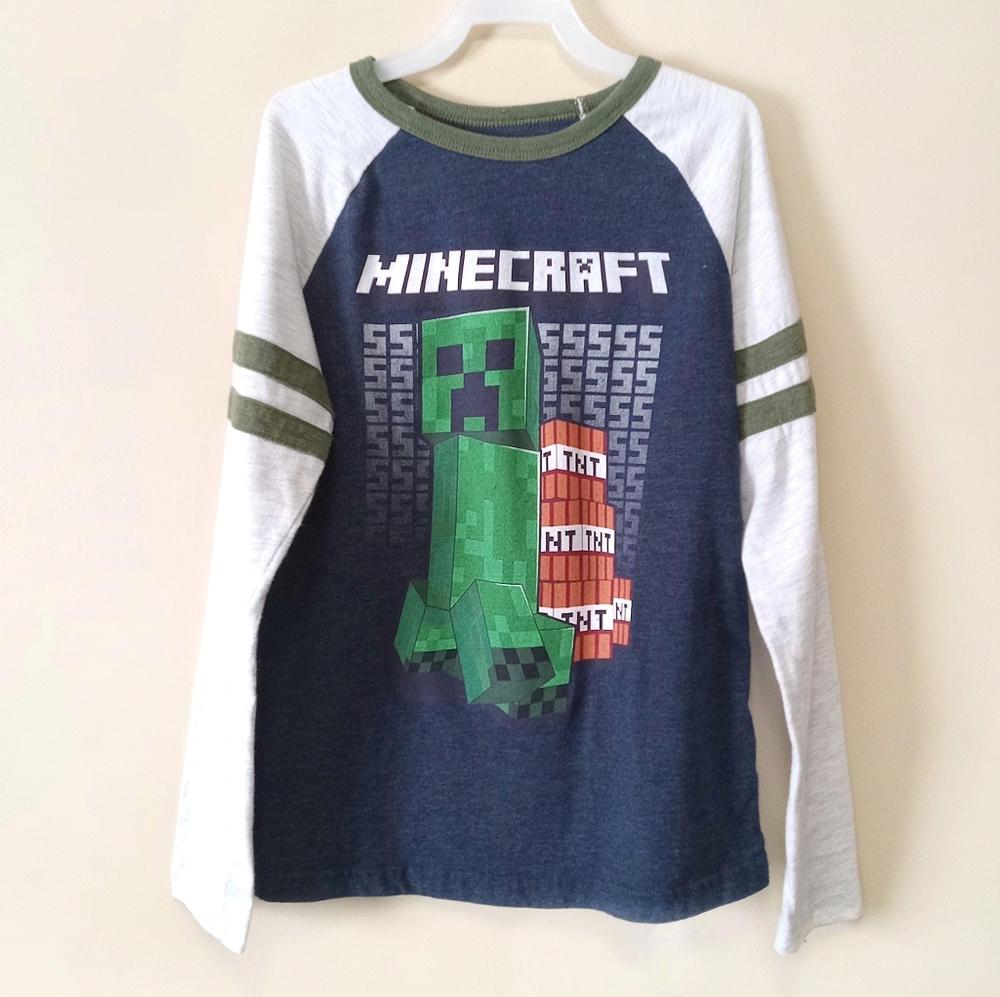 Jumping Beans Minecraft creeper long sleeve graphic t shirt navy gray size 10